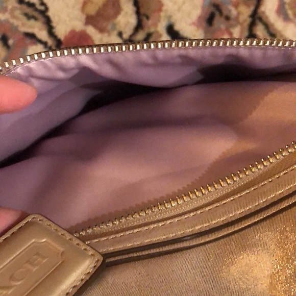 Coach Poppy Metallic Gold Champagne Leather Large Tote Bag Purse #H1281-F20441 - Picture 4 of 15